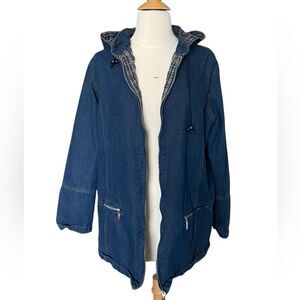 Vintage Long Denim Jacket Lined with Hood Tudor Court